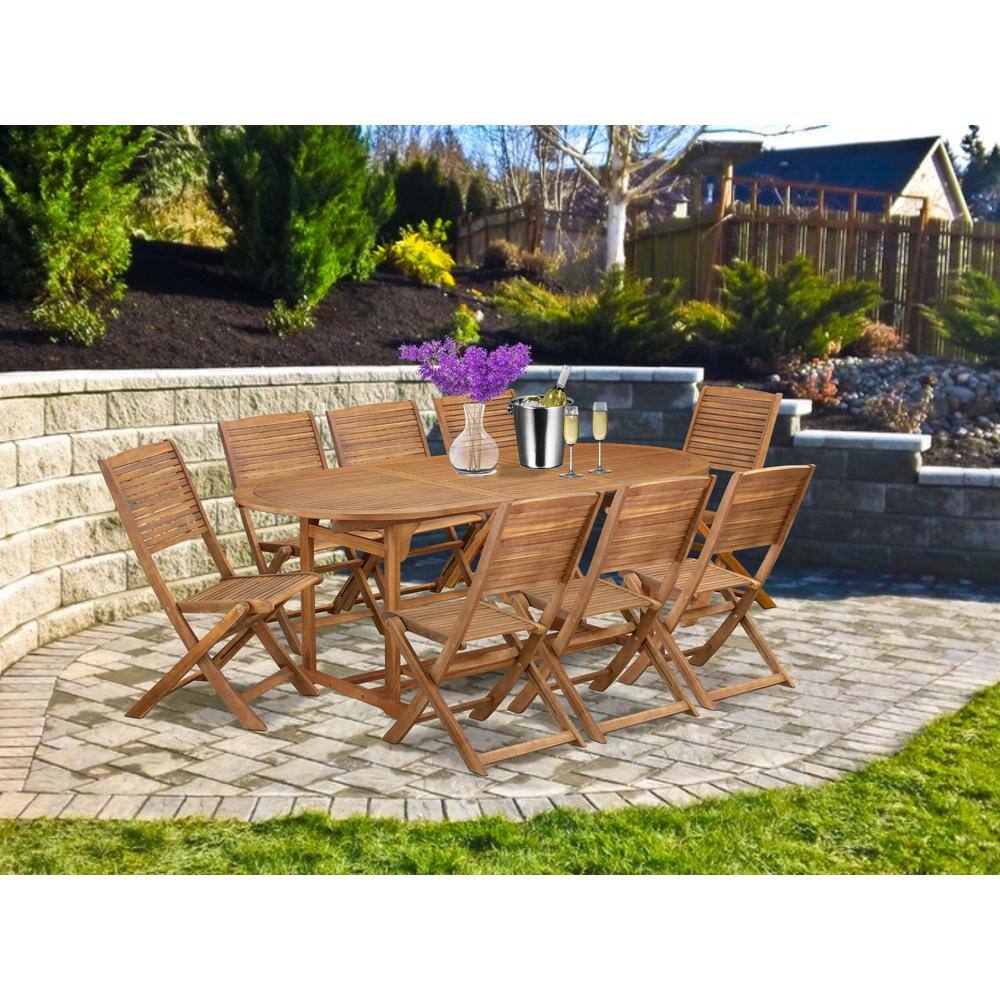 Alt View 3. East West Furniture - 9 Piece Patio Garden Table Set Consist of an Oval Acacia Wood Table - Brown.