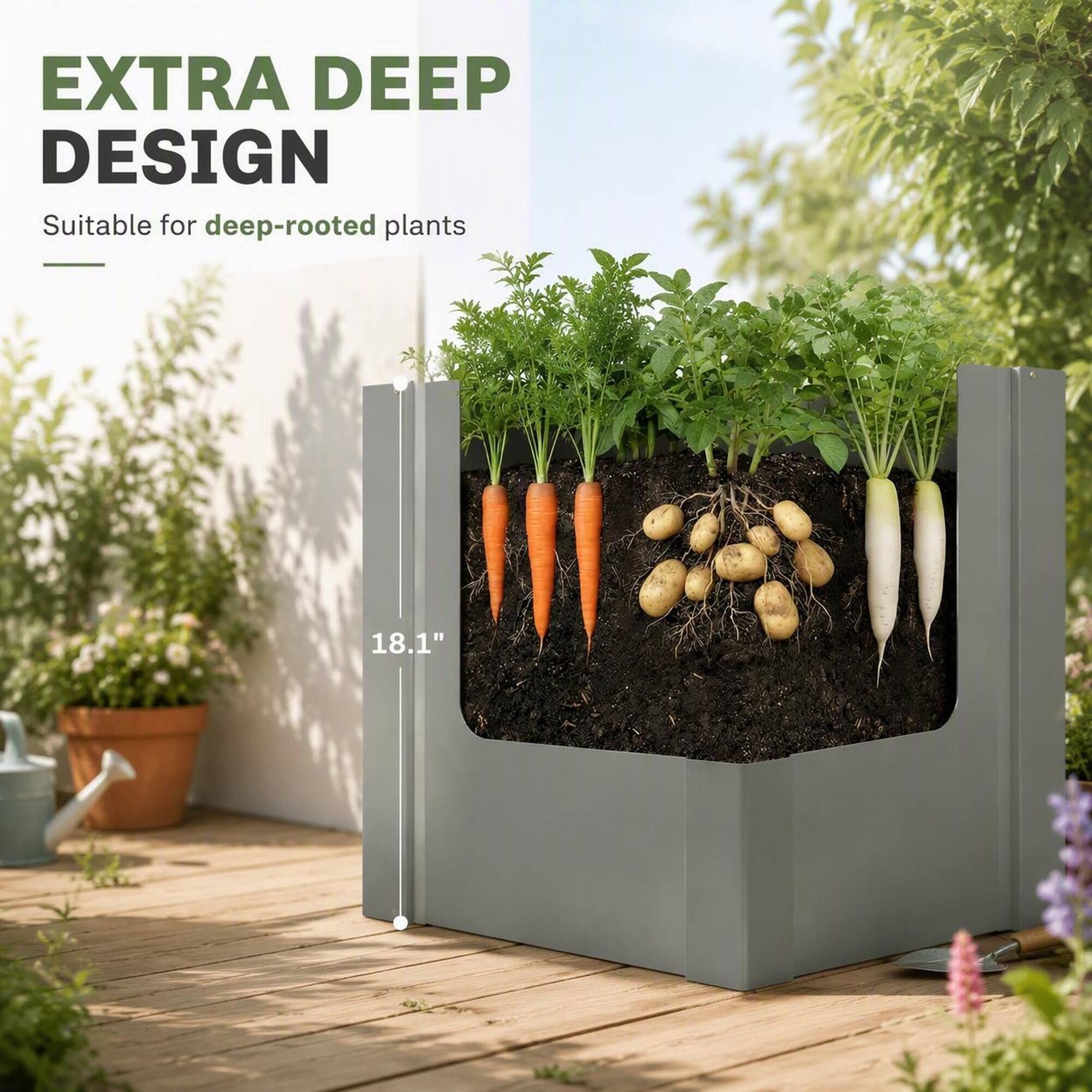EXTRA DEEP DESIGN  
Suitable for deep-rooted plants  
18.1"