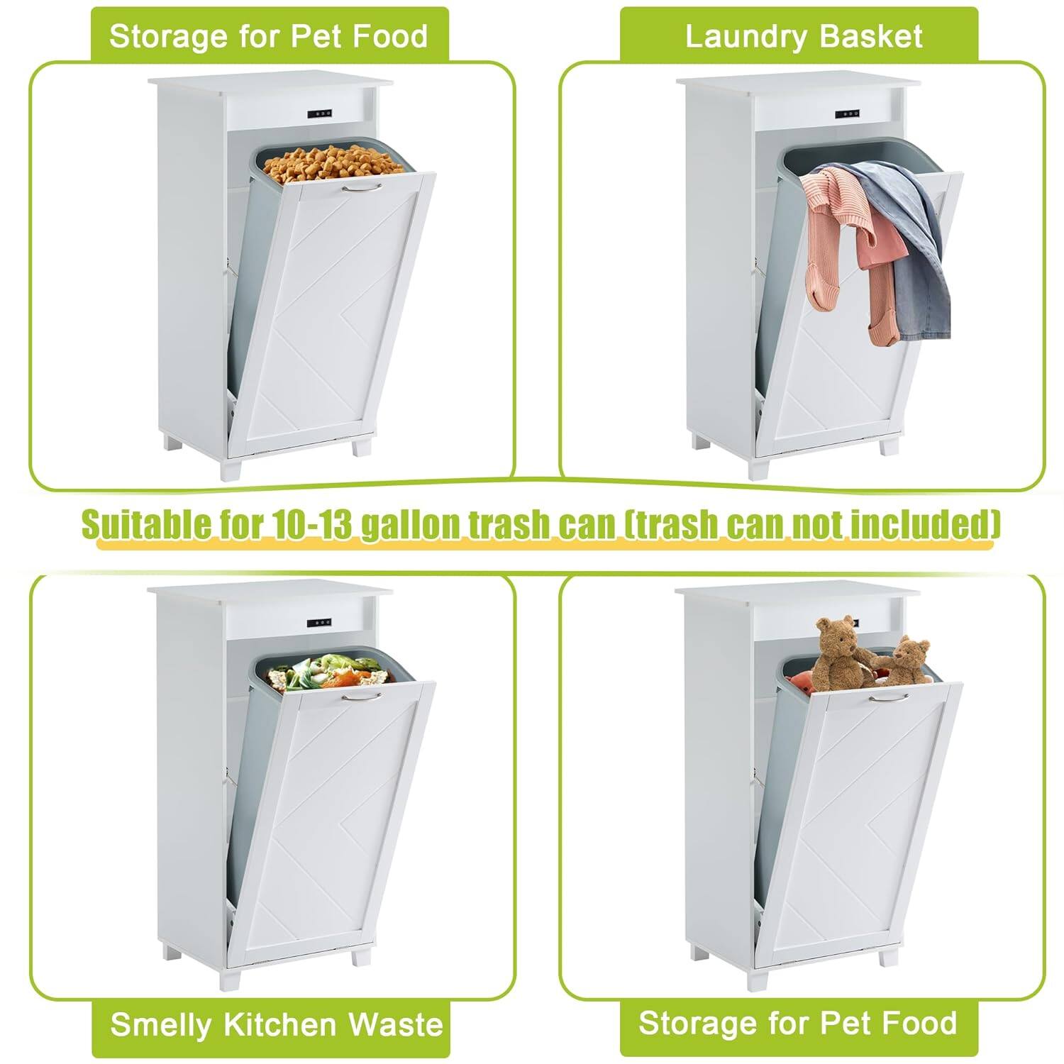 Storage for Pet Food  
Laundry Basket  
Smelly Kitchen Waste  

Suitable for 10-13 gallon trash can (trash can not included)