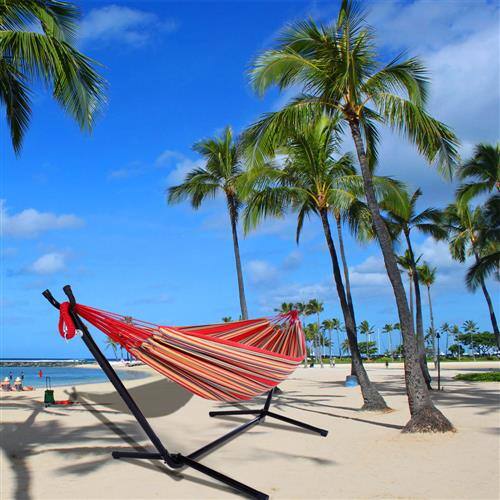 Alt View 5. Winado - Hammock Set 9 FT Heavy Duty with Steel Stand, Portable Carrying Bag for Garden Indoor Outdoor Patio Deck Yard Beach - Red Stripes.