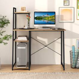 Costway - Computer Desk with Shelves Study Writing Desk Workstation with Bookshelf - Natural
