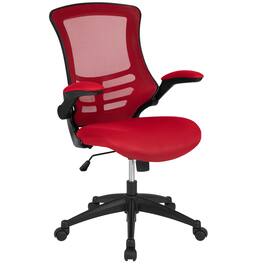 Emma + Oliver - Mid-Back Mesh Swivel Ergonomic Task Office Chair with Flip-Up Arms - Red Mesh/Black Frame