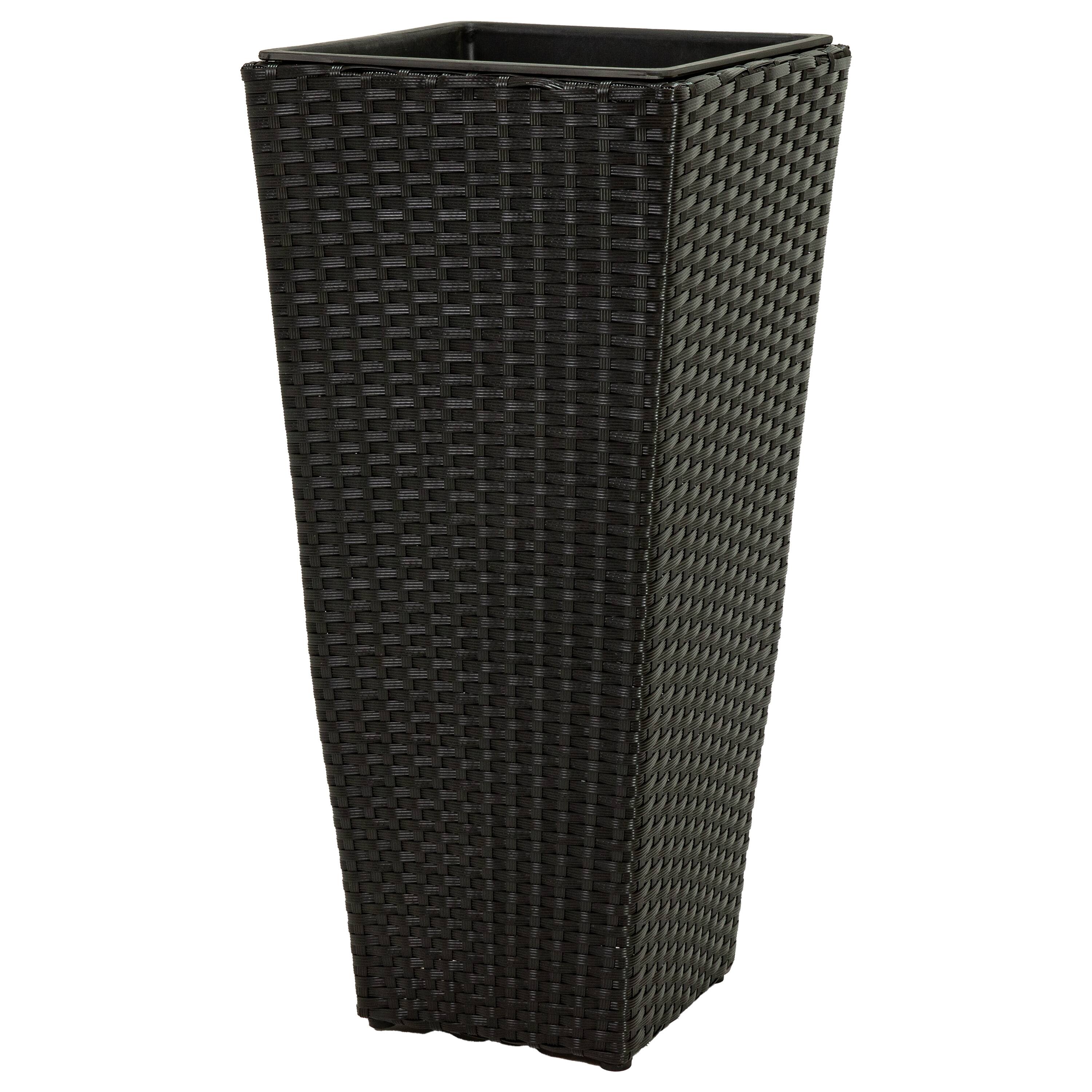 Alt View 9. Sunnydaze - 24" H Polyrattan Tall Square Planter - Set of 2 - Black.