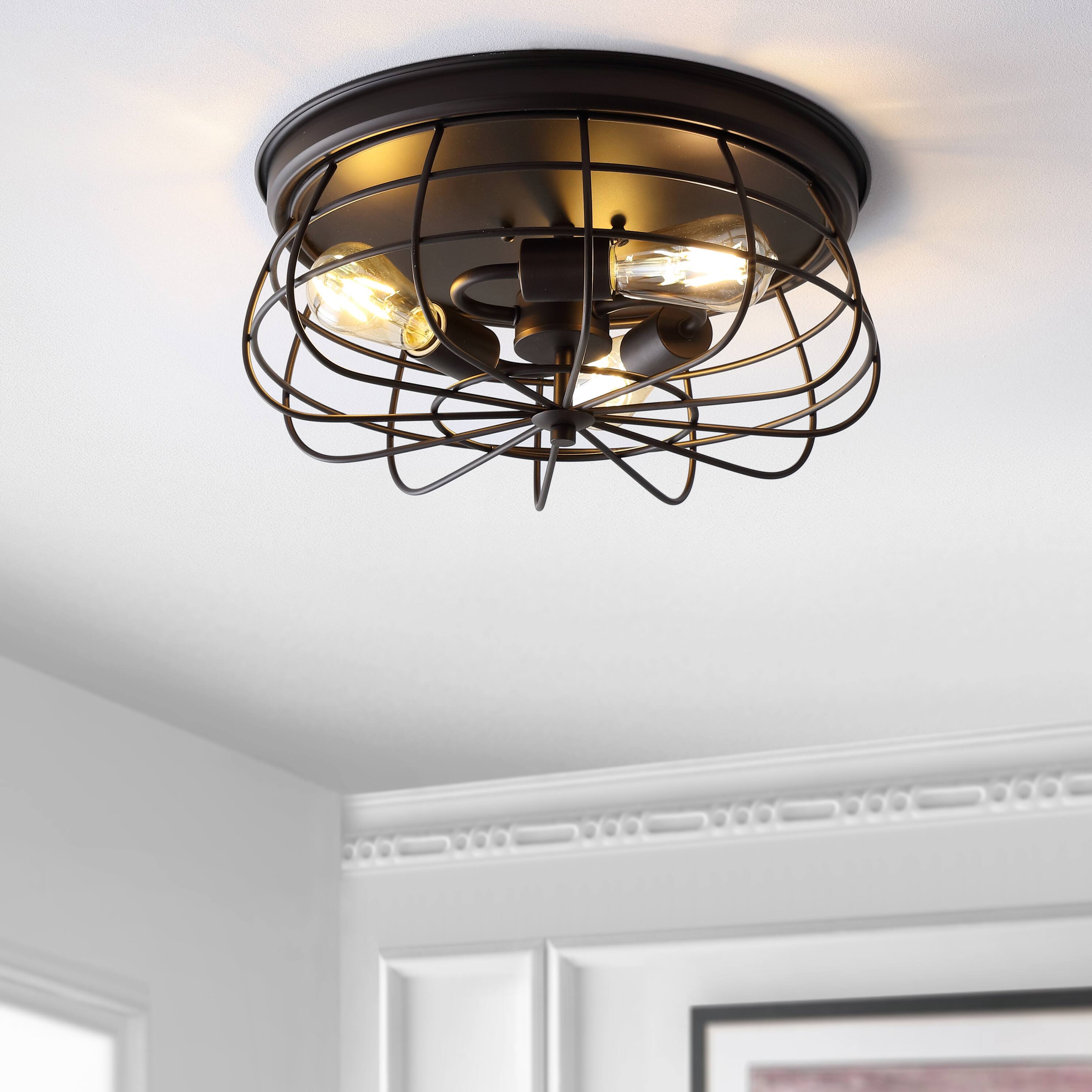 Alt View 1. Jonathan Y - Calvia 15.7" 3-Light Farmhouse Metal Cage Flush Mount, Oil Rubbed Bronze - Oil Rubbed Bronze.