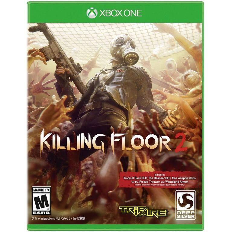 XBOX ONE  
KILLING FLOOR 2  

Includes:  
- Tropical Bash DLC  
- The Descent DLC  
- Free weapon skins for the Freeze Thrower and Wasteland Armor  

MATURE 17+  
ESRB  
Online Interactions Not Rated by the ESRB  

TRIIRE  
DEEP SILVER