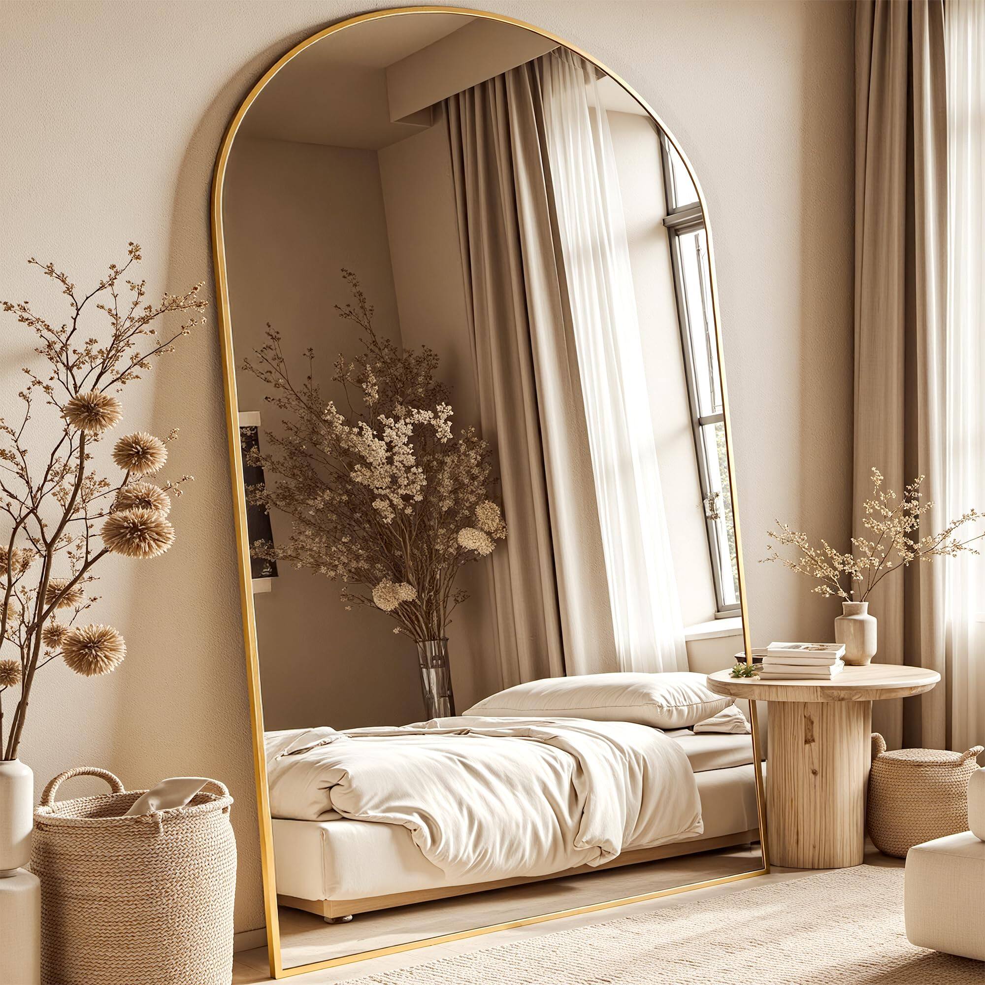 Comfort Essence - Floor Mirror 76"x34" Oversized Full Length With Stand Arched Body Standing Hanging Leaning Against Wall A - Gold-76"L x 34"W