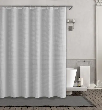 Front. Kate Aurora - Kate Aurora Spa Collection Modern Waffle Fabric Shower Curtain - Standard Size - Silver - Silver.