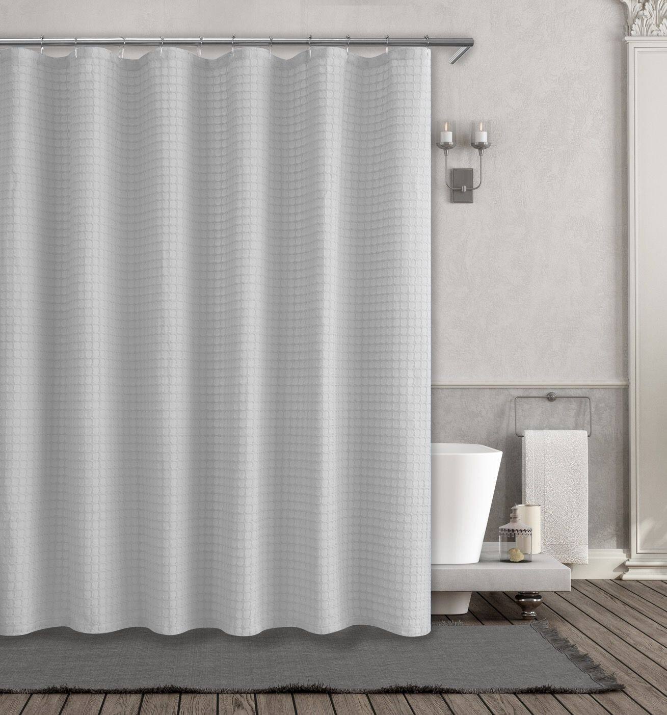 Front. Kate Aurora - Kate Aurora Spa Collection Modern Waffle Fabric Shower Curtain - Standard Size - Silver - Silver.