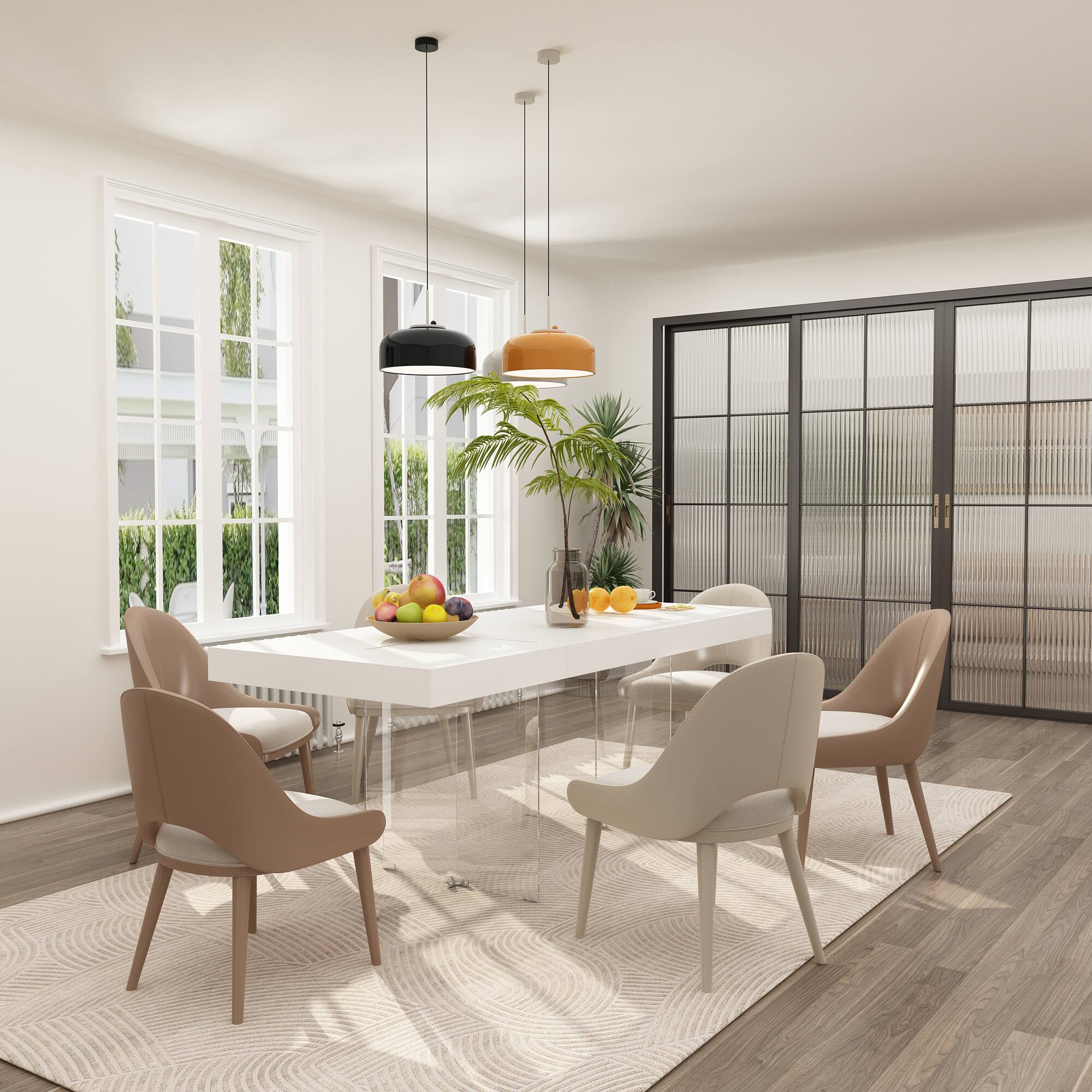 Alt View 5. FUFU & GAGA - Modern Dining Table with Tempered Glass Legs, Minimalist Rectangular Table for Dining Room or Living Room - White.