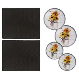 Range Kleen - 6-Piece 2-pack 14 x 17-inch Black Matte Counter Mats and 4-pk Garden Harvest Burner Covers