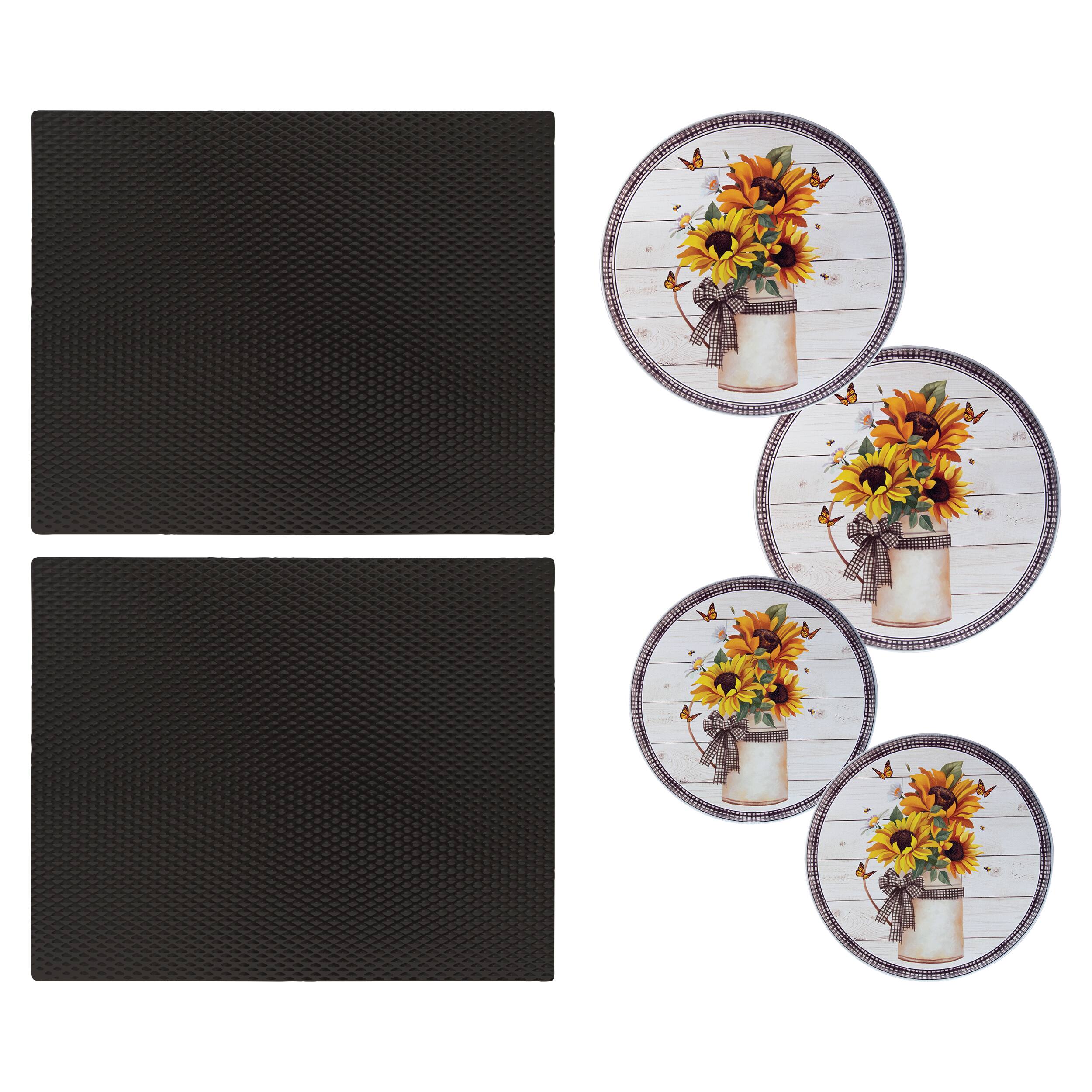 Front. Range Kleen - 6-Piece 2-pack 14 x 17-inch Black Matte Counter Mats and 4-pk Garden Harvest Burner Covers.