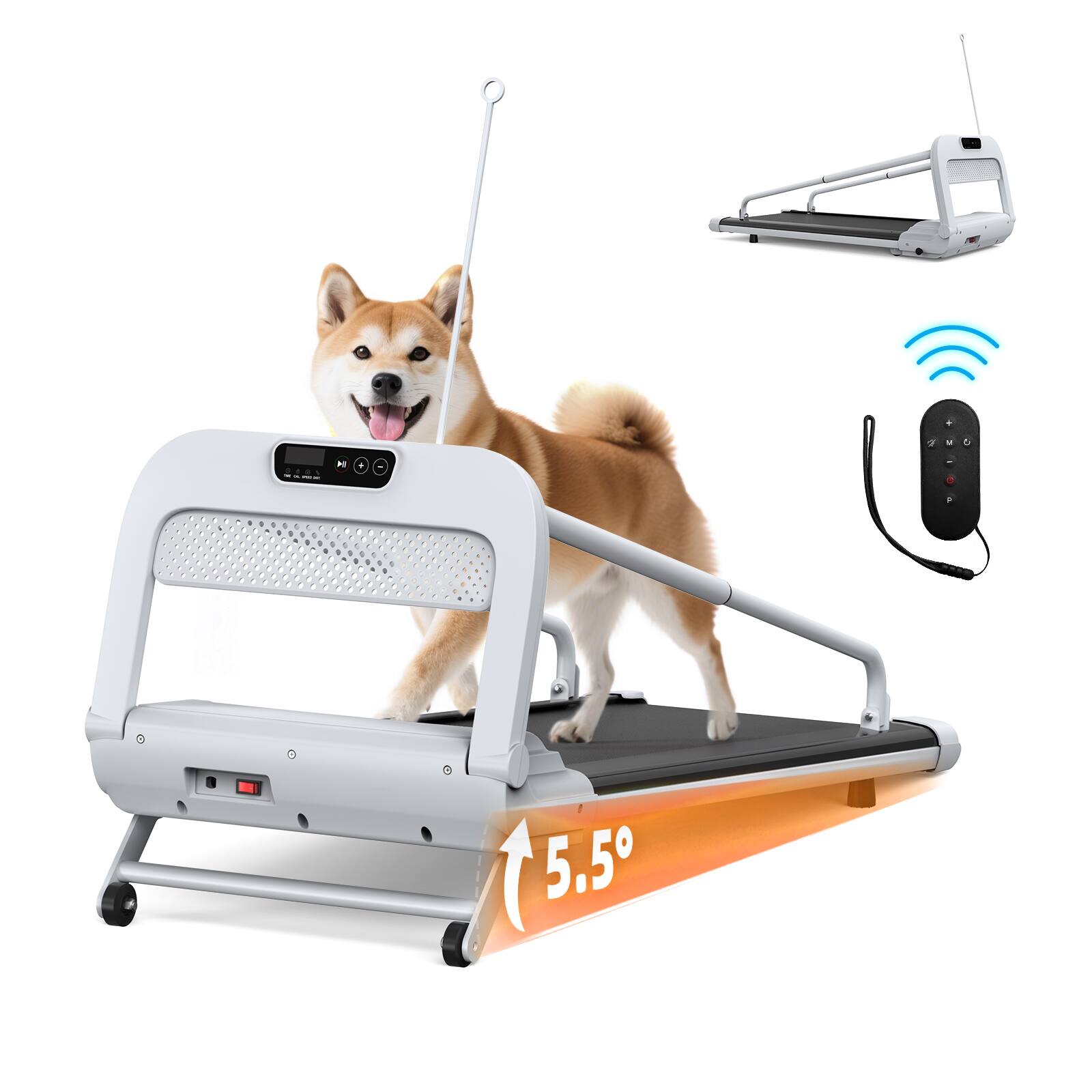 Angle. Tiramisubest - 2025 Adjustable Speed Quiet Smart Pet Treadmill for Small/Medium Dogs with Spacious Running Area - White.