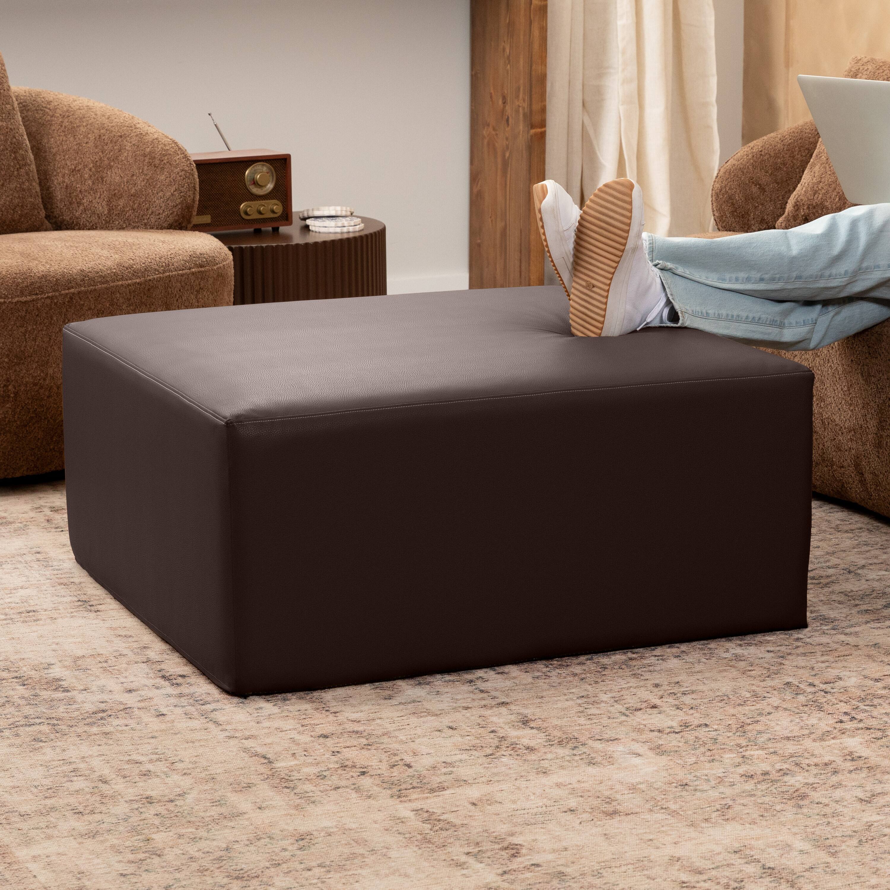 Angle. Jaxx - Jaxx Fairlie Couch Ottoman - Oversized Square Foam Coffee Table Ottoman, 36", Premium Faux Leather, Chocolate - Faux Leather Chocolate.