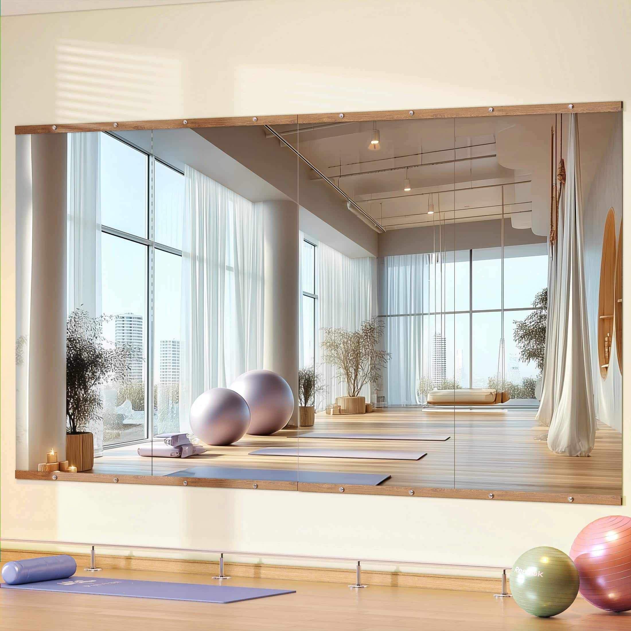 Cedar Assembly - Home Gym Mirror 55" X 17" W - Full Body For Yoga Wall-mounted Mirrors Fitness Garage Dance Studio 0 16in - Light Walnut-48"Lx24"W-4PCS