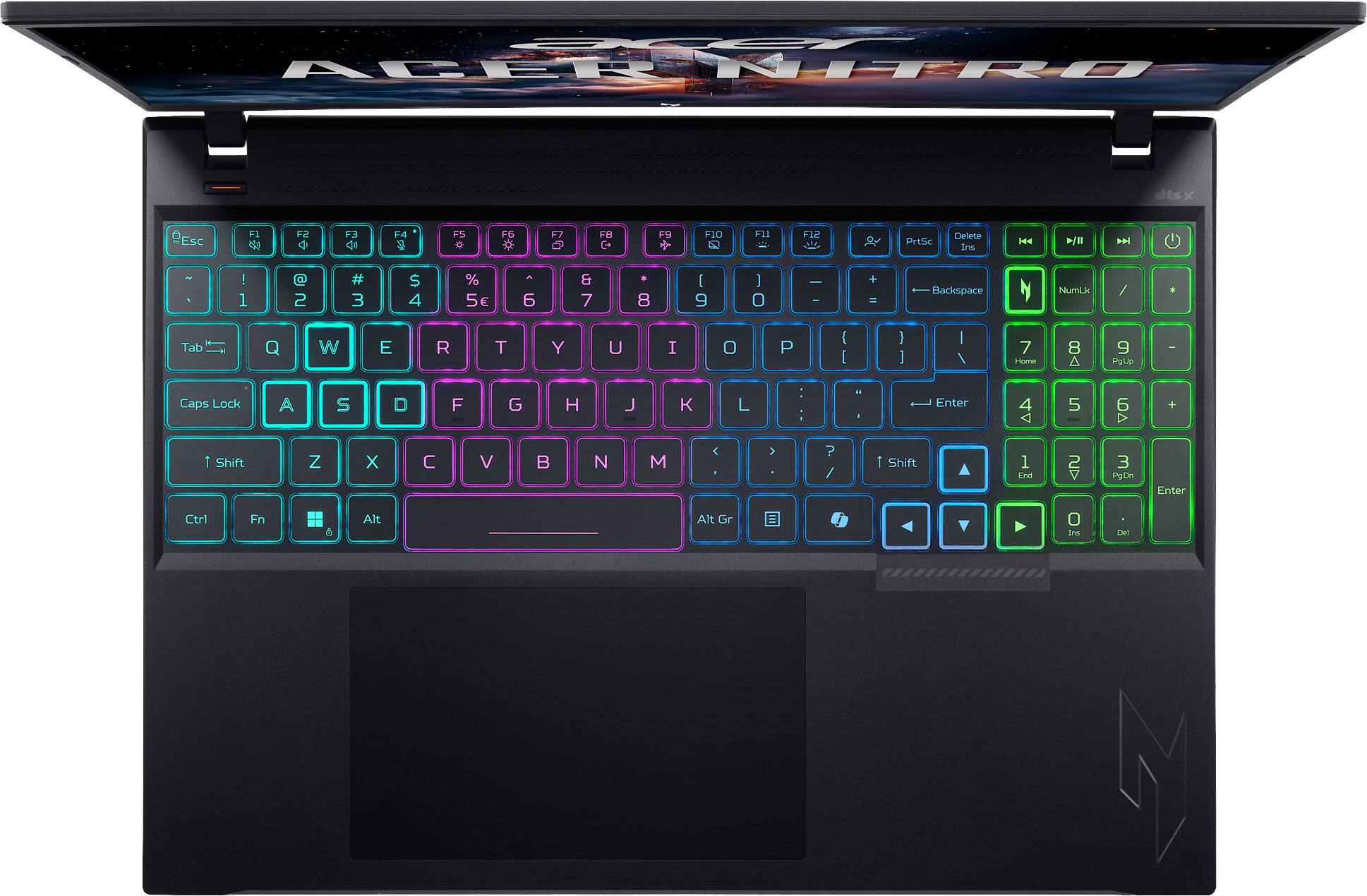 ACER NITRO

ACR NPRO x REsc ESC F1 F2 F3 F4 FS F6 * 7 FB C F9 F10 F11 F12 PrtSc Delete Ins 144 >/ - I 1 2 # 3 $ 4 % 5 E 6 & 7 8 [ 9 ] o | I + - Backspace NumLk / Tab Q W E R T Y U I 0 P { } / 7 Home A S D F G H J L : - Enter 4 5 6 A + 1 Shift Z X C V N M < V ? / 1 Shift 1 knd 2 V 3 POD Enter Ctrl Fn Alt Alt Gr / O Ins Del L