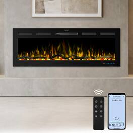 Ihomeadore - 50" Crystal 1500W Heater Smart Recessed Wall Mounted Electric Fireplace with Remote and Alexa/Google Home Support - Black