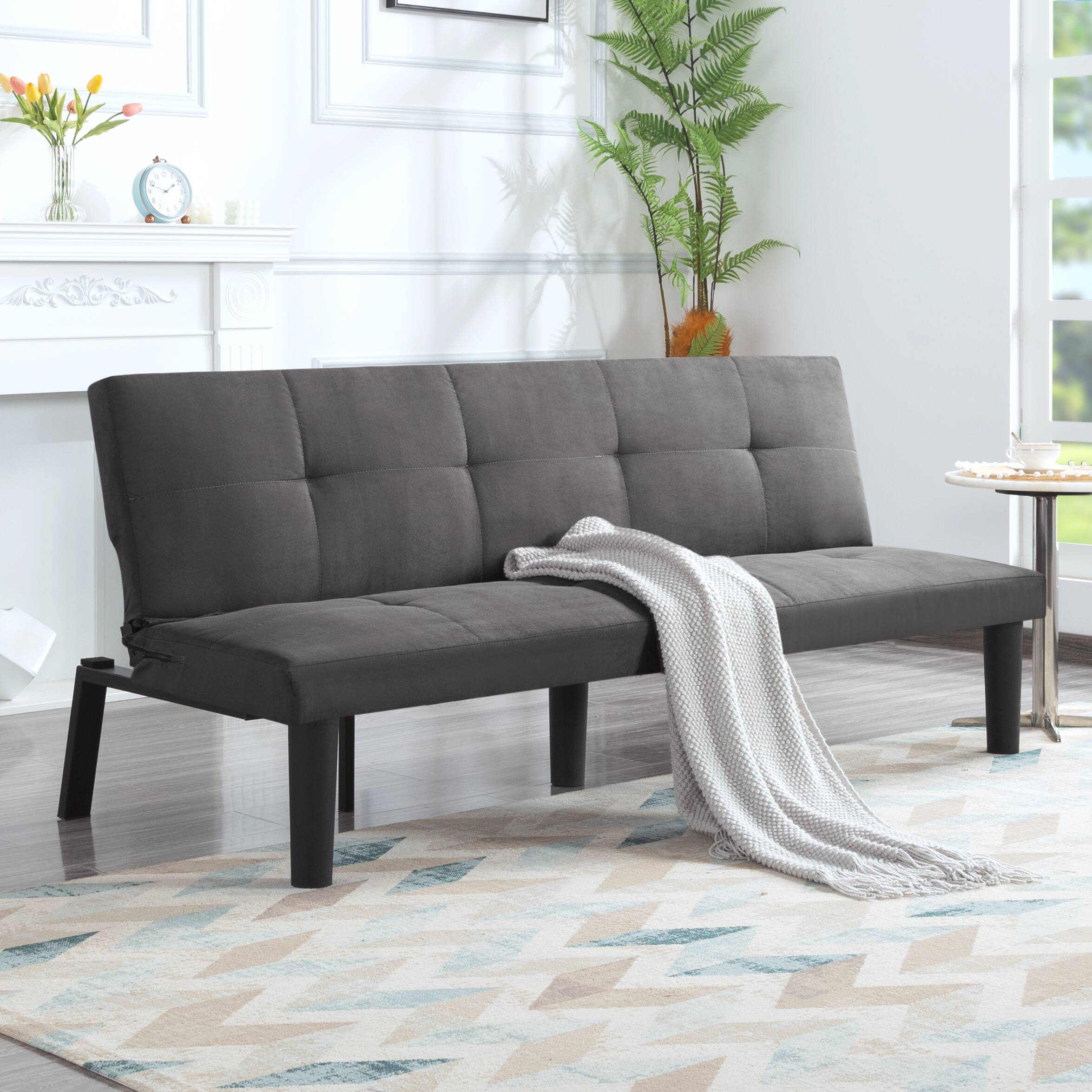 Front. DOMETOUR - 68.9” Futon Sofa bed, Modern Futon Recliner Sleeper With Adjustable Backrest - Dark Grey.