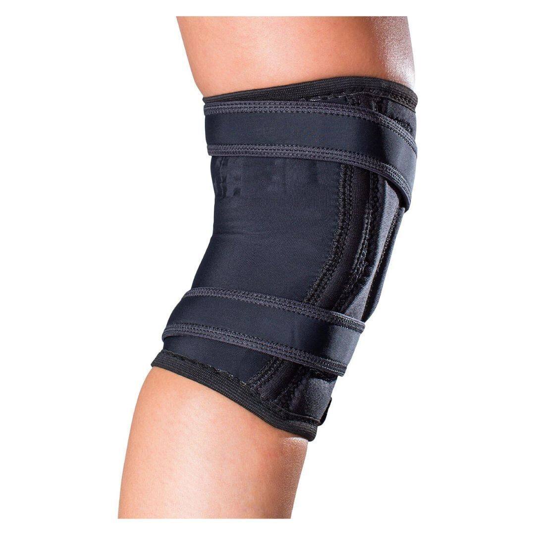Left. DonJoy - DonJoy Tru-Pull Lite Knee Support Brace: Right Leg, Large - Black.