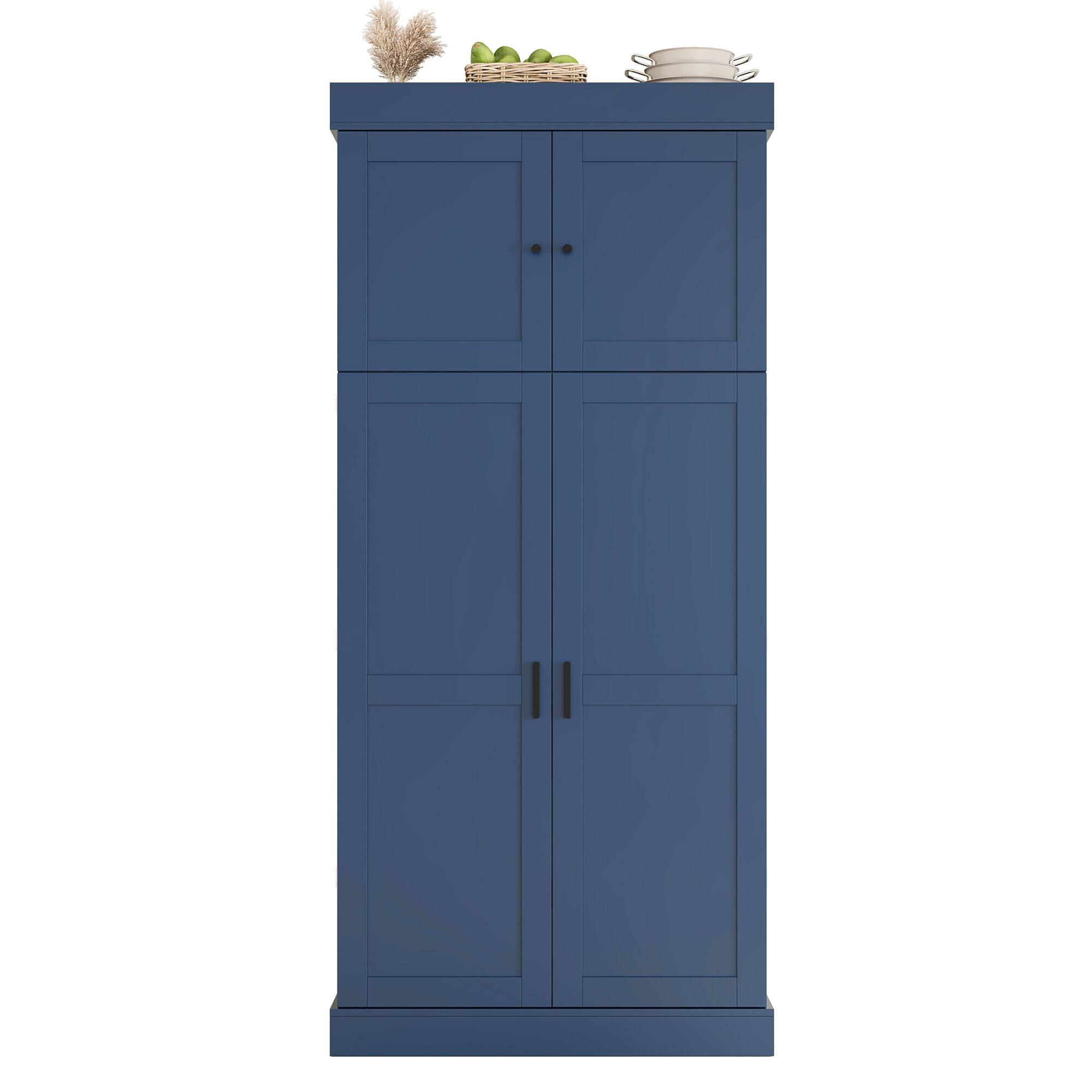 Alt View 1. Forest'nSky - 77" Tall Kitchen Pantry Cabinet, Shaker Style with Adjustable Shelves, Drawers & Wine Racks,Blue - Blue.