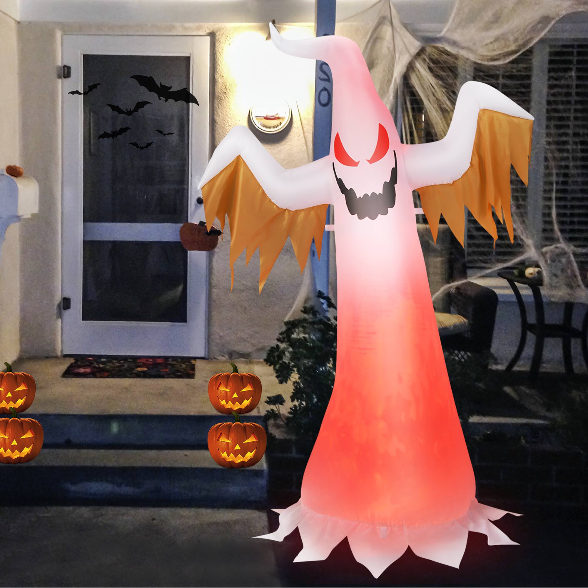 Alt View 1. Costway - Costway 6FT Halloween Inflatable Ghost Quick Blow up Halloween Decor w/ Red LED Lights - White,Red.
