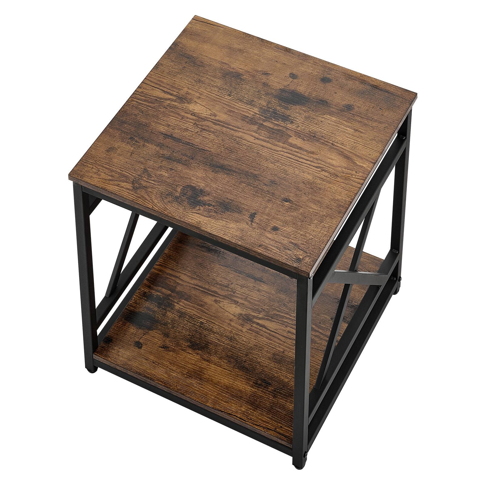 Alt View 5. VEVOR - End Table, 2-Tier Square Side Table with Open Storage Shelves, Modern Nightstand Bedside Desk with X-Design Metal Frame - Black + Brown.