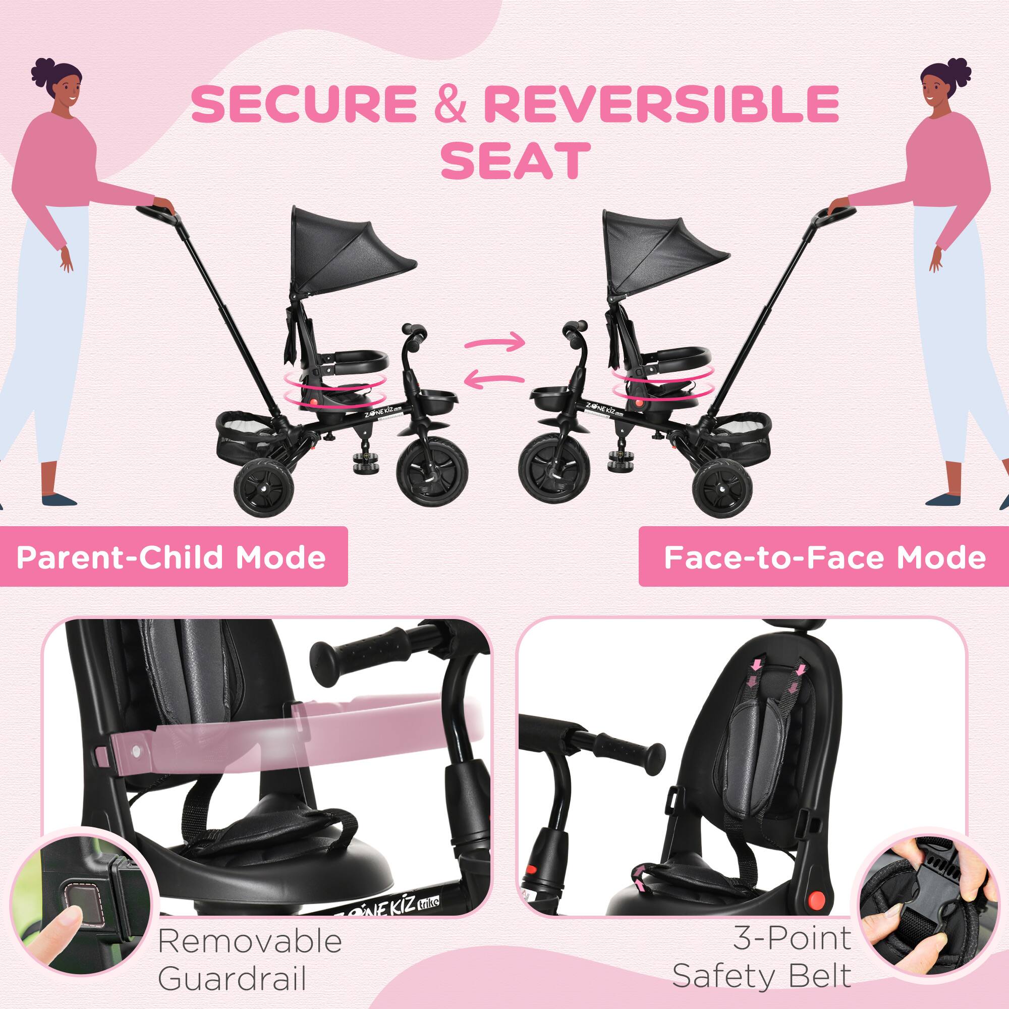 SECURE & REVERSIBLE SEAT

Parent-Child Mode

Face-to-Face Mode

Removable Guardrail

3-Point Safety Belt