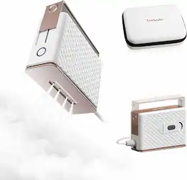 Newbealer - Global Voltage Travel Steam Iron for Clothes,100-240V Portable Steamer,Non-Stick Ceramic Soleplate,w/Silicone Mat & Bag - Gold