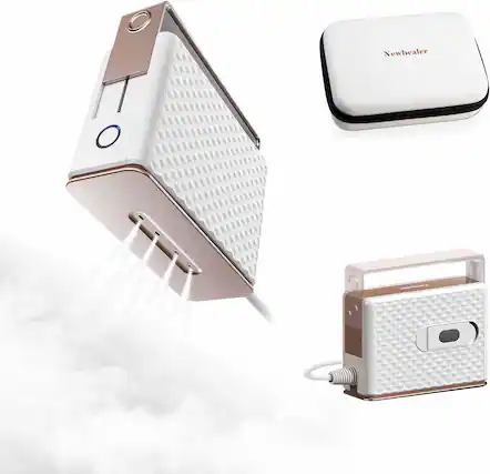 Front. Newbealer - Travel Steam Iron for Clothes,100-240V Portable Steamer,Non-Stick Ceramic Soleplate,Auto-off, Silicone Rest & Zipper Bag - Gold.