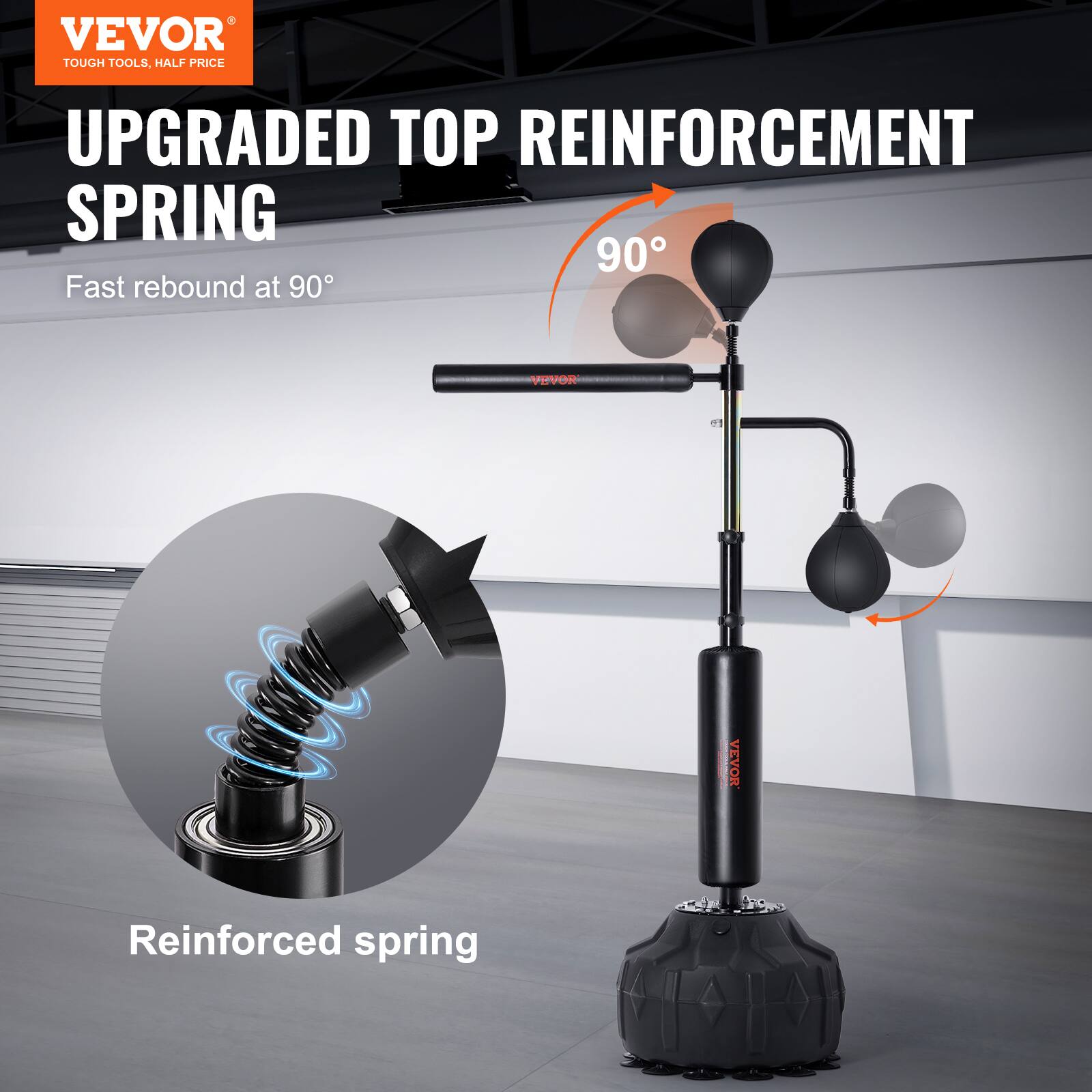 VEVOR  
TOUGH TOOLS, HALF PRICE  

UPGRADED TOP REINFORCEMENT SPRING  

Fast rebound at 90°  

Reinforced spring