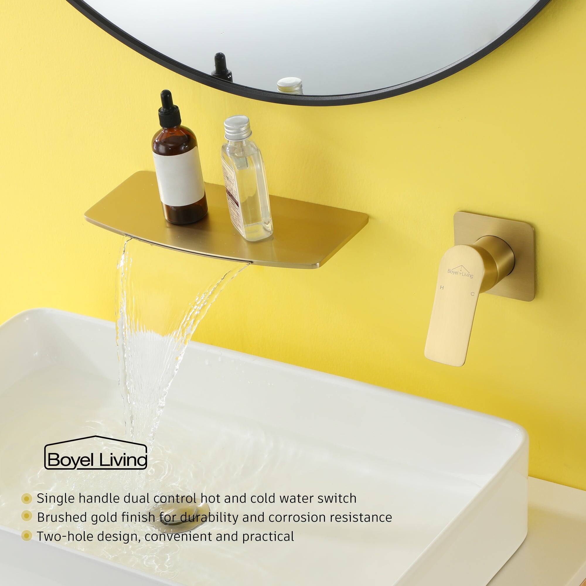 Boyel Living Single handle dual control hot and cold water switch Brushed gold finish for durability and corrosion resistance Two-hole design, convenient and practical