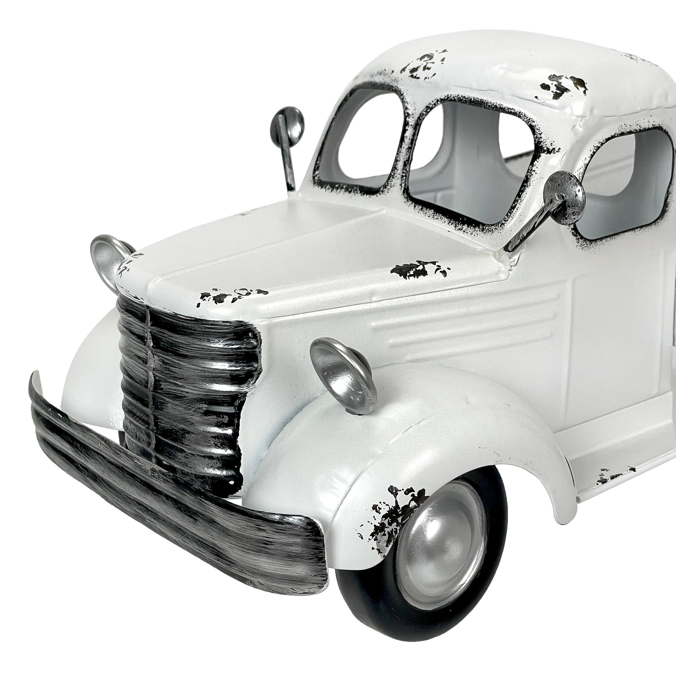 Alt View 2. Zeckos - 14" Weathered White Metal Truck Planter – Vintage Farmhouse Decor, No Drain Hole - White.