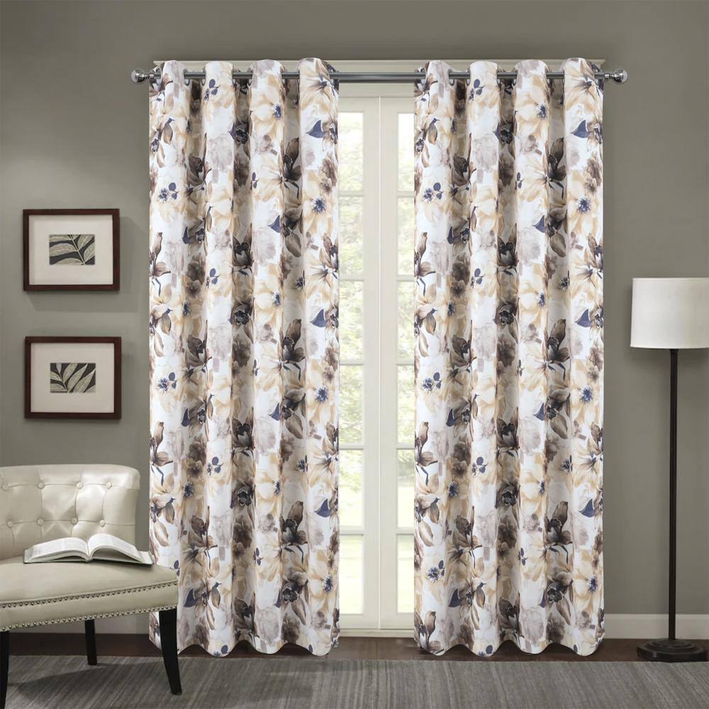 Angle. RT Designers Collection - RT Designers Collection Eden Printed Blackout Grommet Window Curtain Panel 54" x 84" Taupe - Taupe.