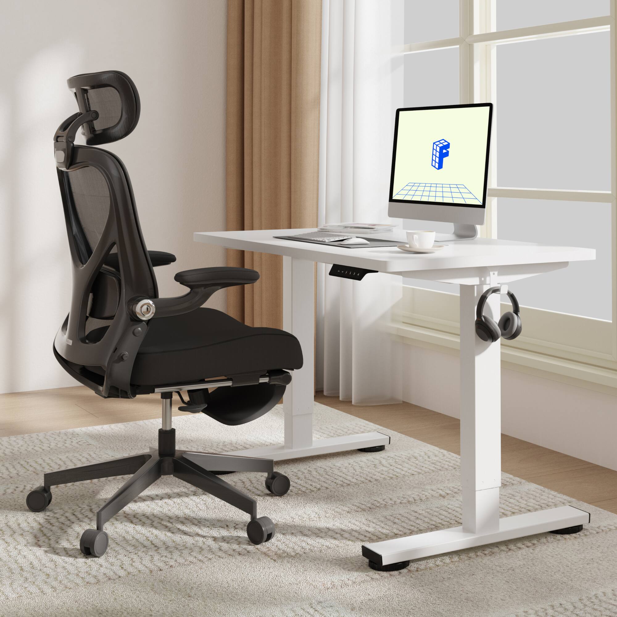 Alt View 1. FlexiSpot - FlexiSpot E2 42''W Electric Adjustable Standing Desk Chipboard, White/White - White.