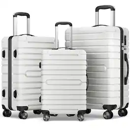 Sugift - 3-Piece Hardshell Luggage Sets Checked Spinner PC & ABS Suitcase Set with YKK Zipper & TSA Lock,20in/24in/28in - White