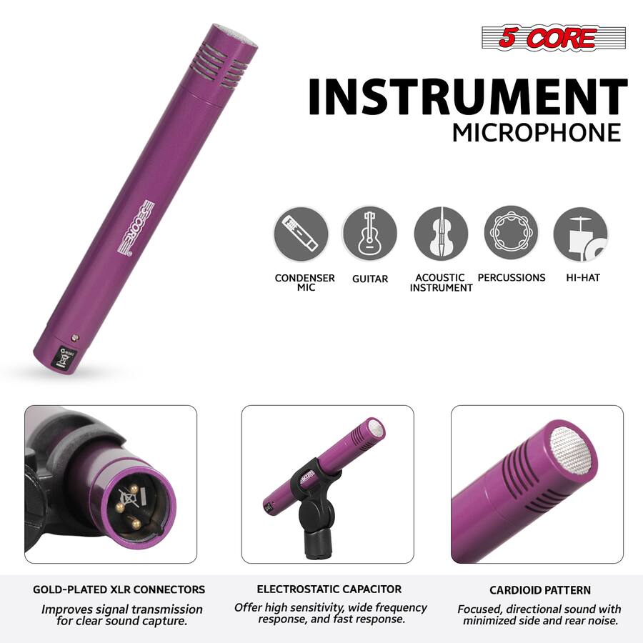 Signal Output Instrument 5 CORE Drum Microphone Kit 9Pc All Metal Drummer Mics Tom/Snare ...