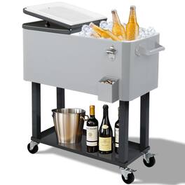 Winado - 80QT Rolling Ice Chest, Portable Party Bar Drink Cooler Cart with Shelf, Beverage Pool Bottle Opener, Wheels for Outdoor - Silver & Gray