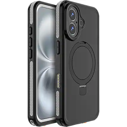 Front. SaharaCase - Oasis Series Water-Resistant Case with MagSafe for Apple iPhone 16 Plus - Black.