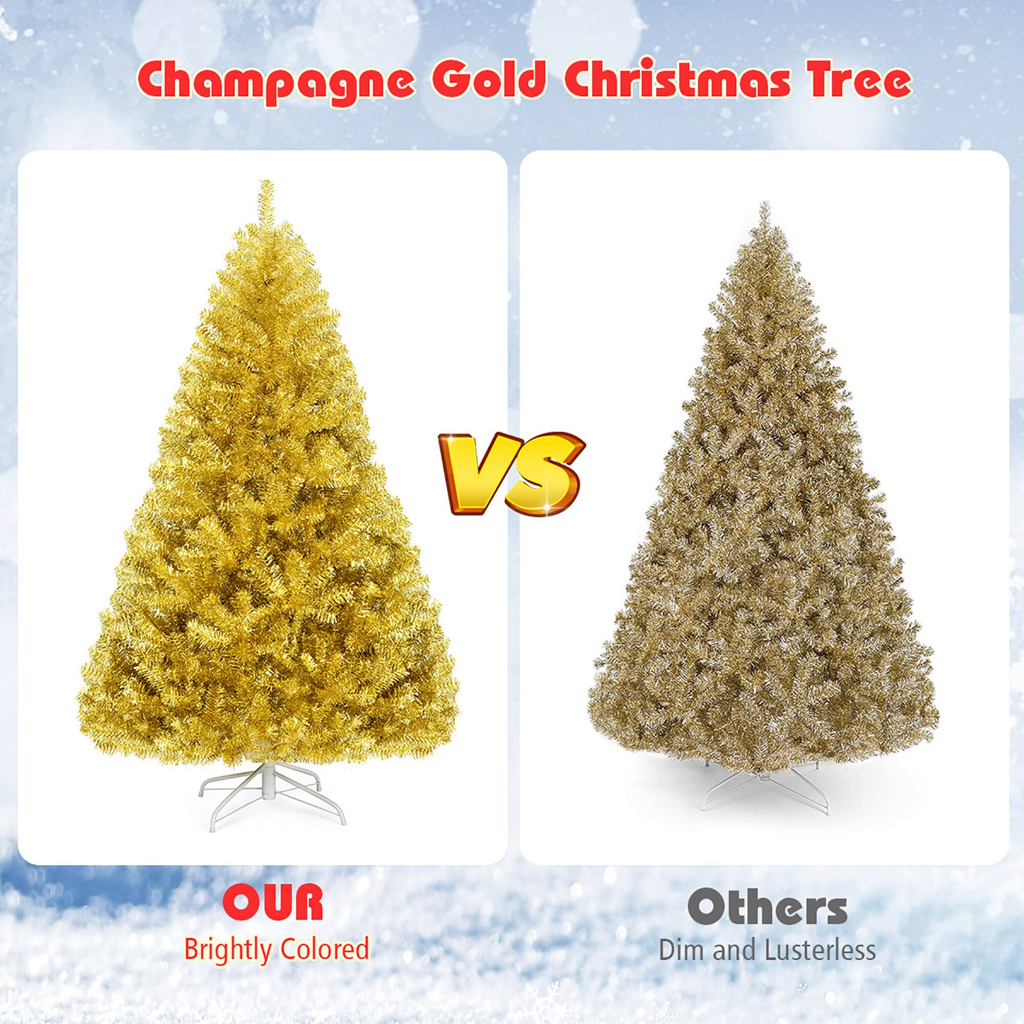 Champagne Gold Christmas Tree vs. Others Brightly Colored Dim and Lusterless