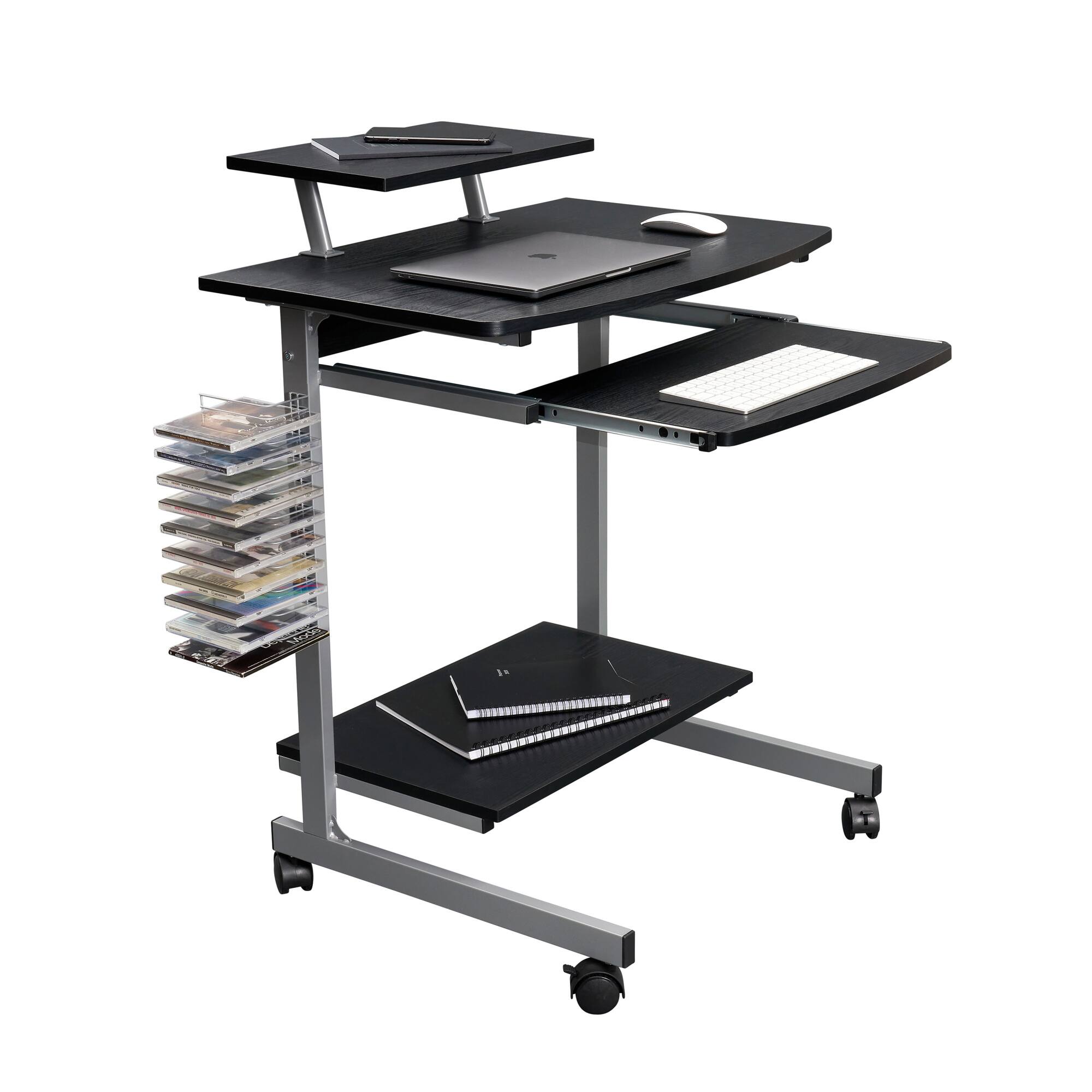 Angle. GOODSILO - Compact Mobile Computer Workstation Cart with Adjustable Shelves and Locking Casters - Espresso.