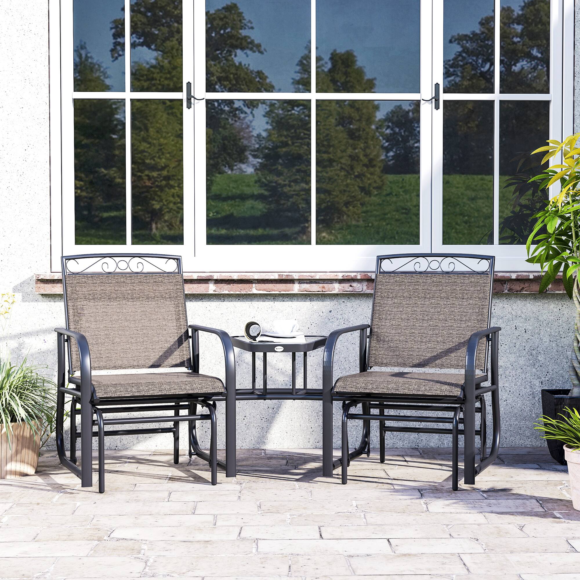 Alt View 8. Outsunny - 2-Person Outdoor Glider Chair with Coffee Table for Garden - Brown.