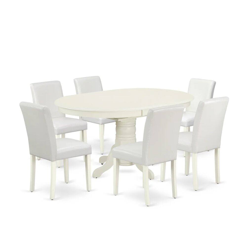 Back. East West Furniture - Dining Room Set Linen White - Brown.