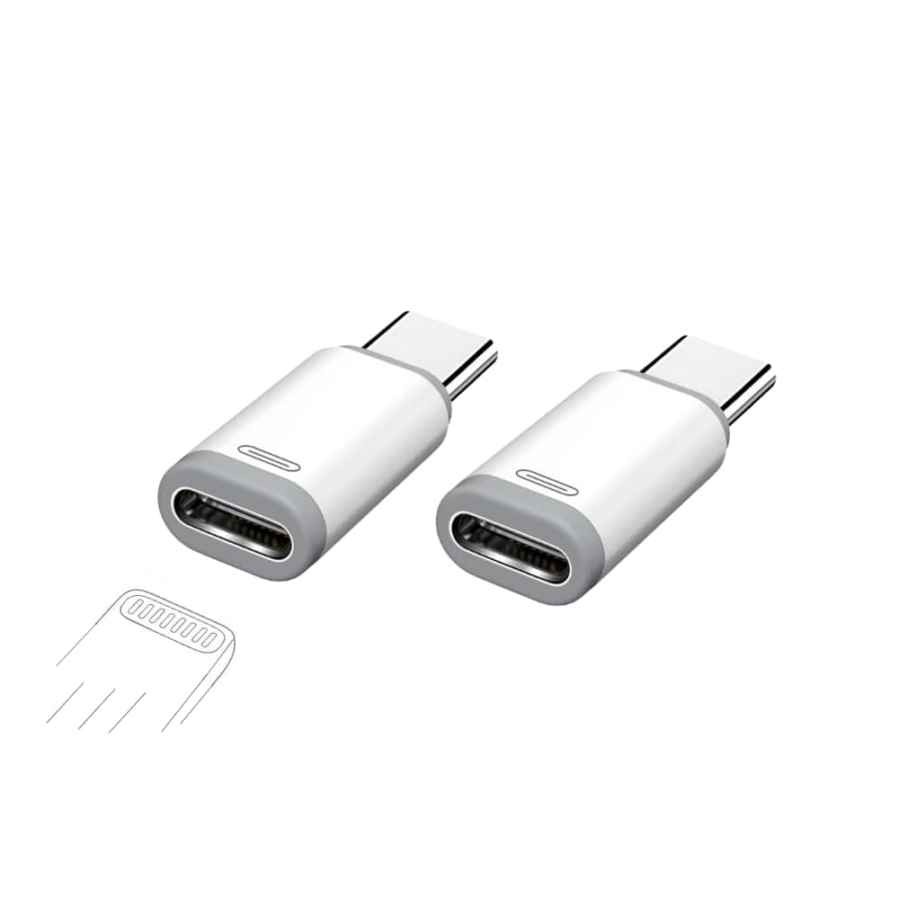 Qixxronics - Lightning Female to USB C Male Adapter, Lightning Cable Connector Charger Converter, Lightning to USB-C Adapter (2 Pack) - White