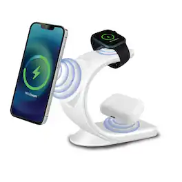 Brookstone - 15W 3-in-1 Magsafe Wireless Charging Stand for iPhone, Airpods, Apple Watch (White) - White