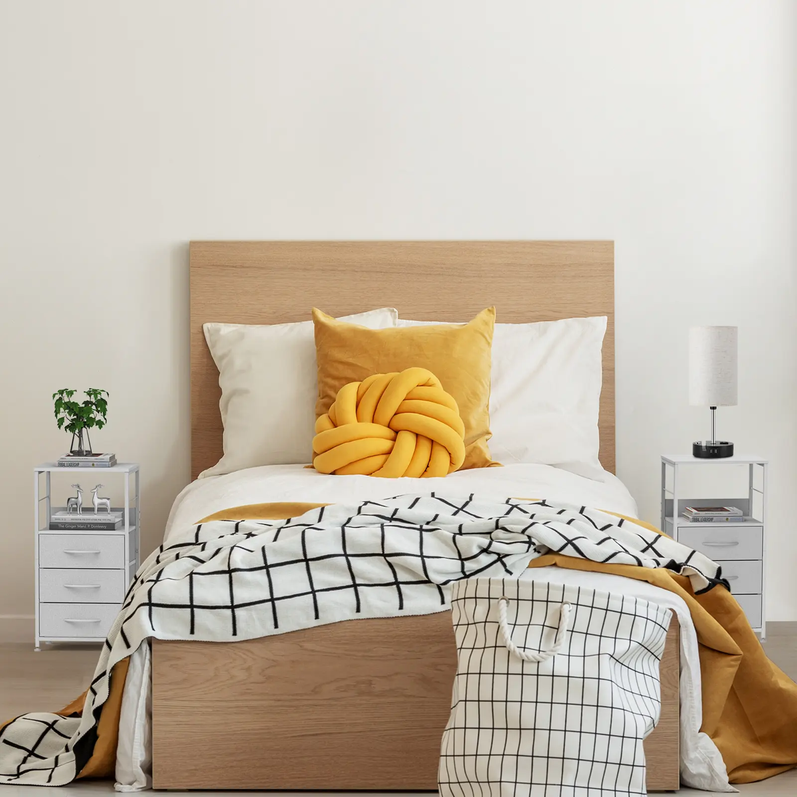 Alt View 2. Oumilen - Set of 2 Nightstands with 3 Fabric Drawers & Open Shelf, White - White.