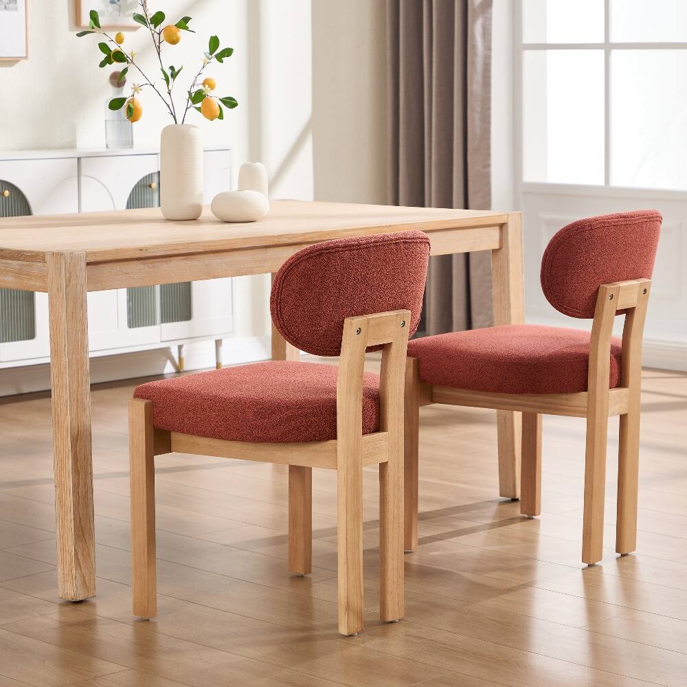 Left. Loheer - Loheer Wooden Dining Chairs Set of 2 Modern Fabric Upholstered Kitchen Farmhouse Dinner Chair Dark Orange - Dark Orange.
