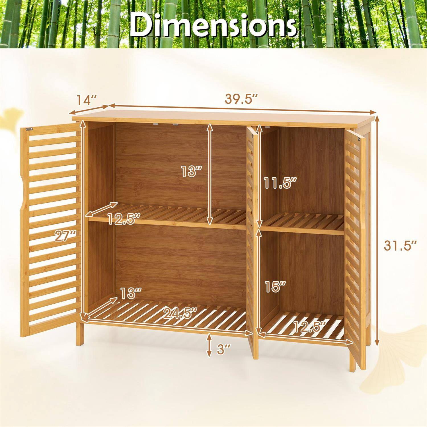 Dimensions:  
14" x 39.5" x 13"  
11.5" x 27" x 12.5"  
31.5" x 13" x 24.5"  
3" x 15" x 12.5"