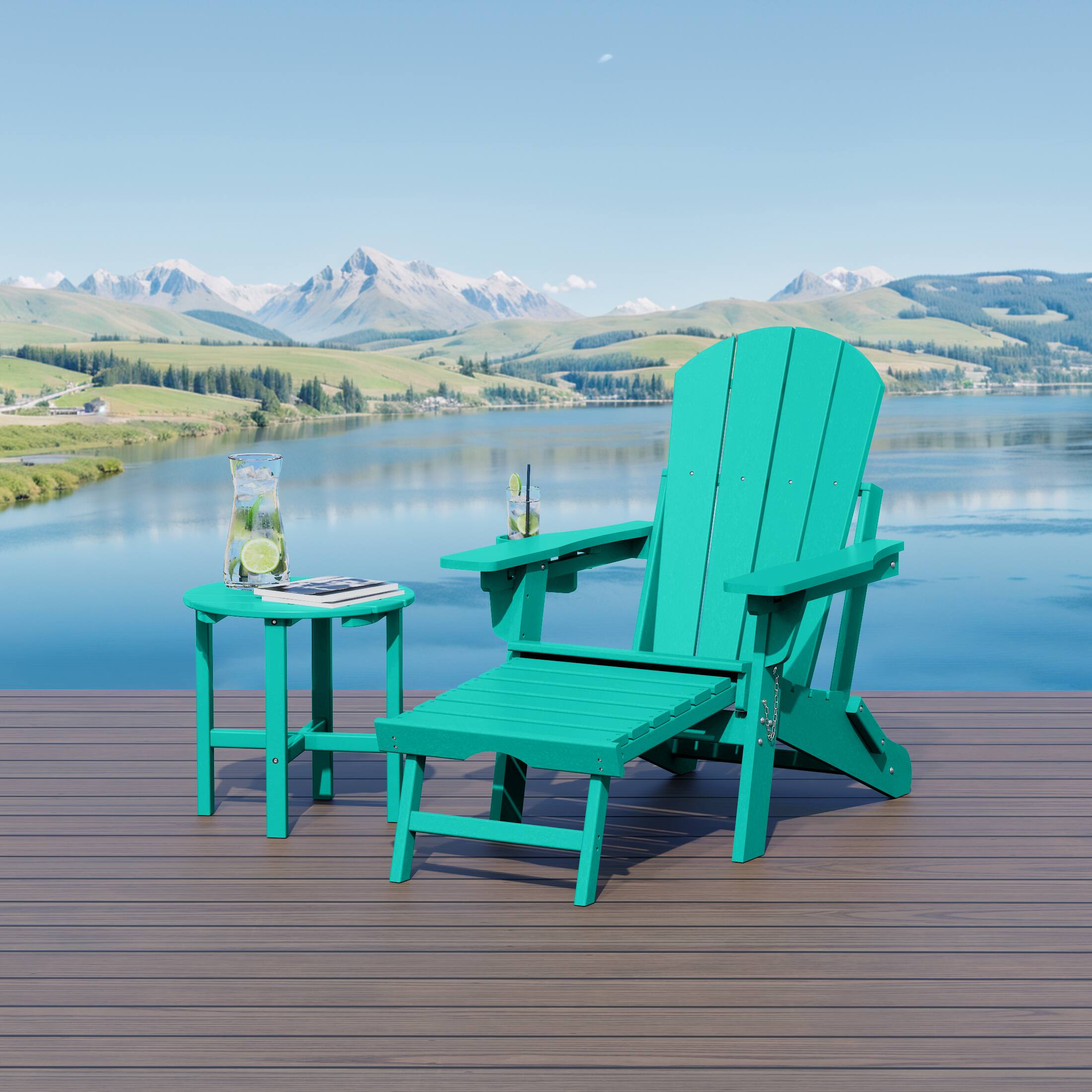 Angle. WestinTrends - WestinTrends Malibu 2-Piece Outdoor Folding Adjustable Adirondack Chair with Cup Holder & Side Table - Turquoise.