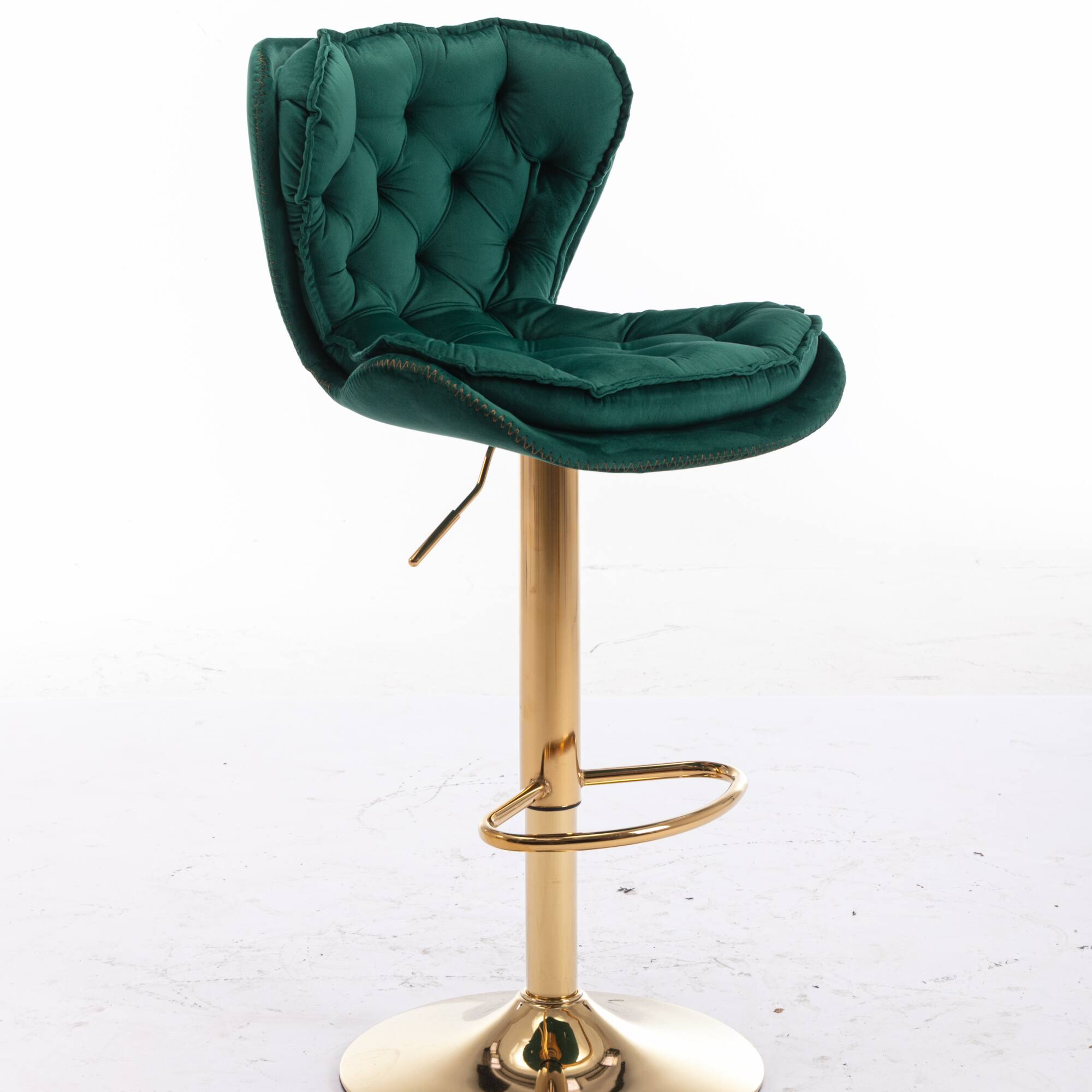 Alt View 1. GOODSILO - Set of 2 Adjustable Swivel Bar Stools with Chrome Footrest and Velvet Upholstery - Green.