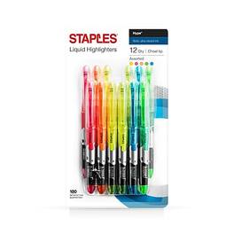Staples - Hype Stick Highlighters, Chisel Tip, Dozen - Assorted