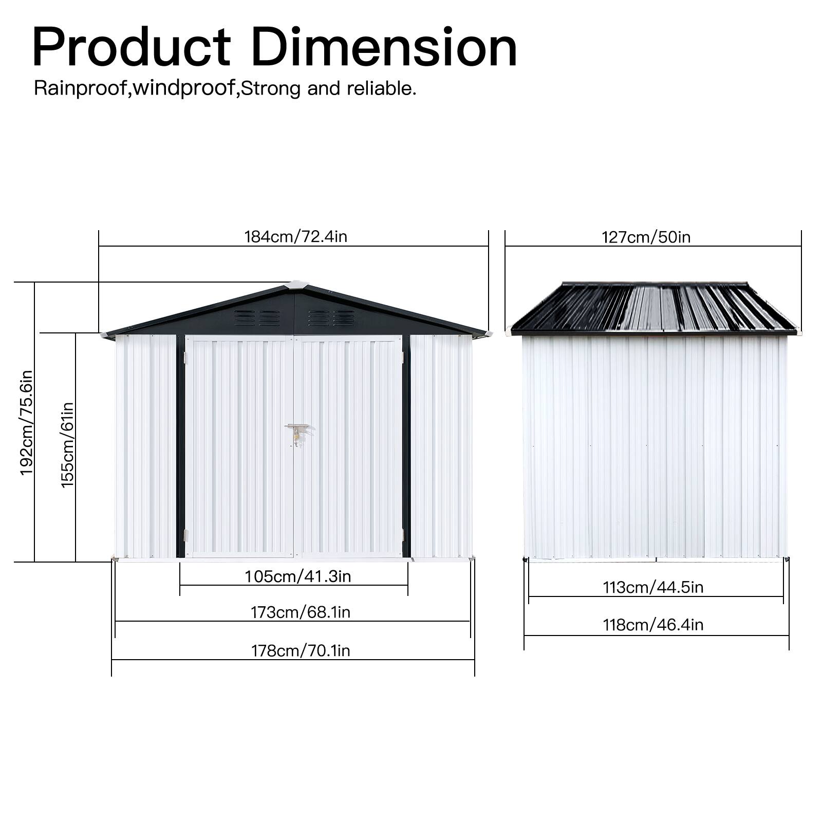 Product Dimension  
Rainproof, windproof, Strong and reliable.  

184cm/72.4in  
127cm/50in  
192cm/75.6in  
155cm/61in  
105cm/41.3in  
173cm/68.1in  
178cm/70.1in  
113cm/44.5in  
118cm/46.4in
